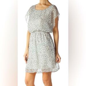Needle & Thread Flutter Sleeve White Cheetah Mini Dress ZB1